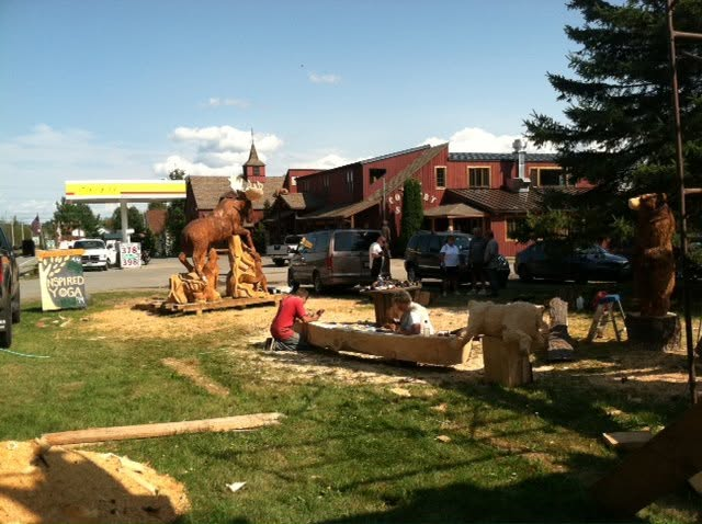 Carving work outside the store, August 2012