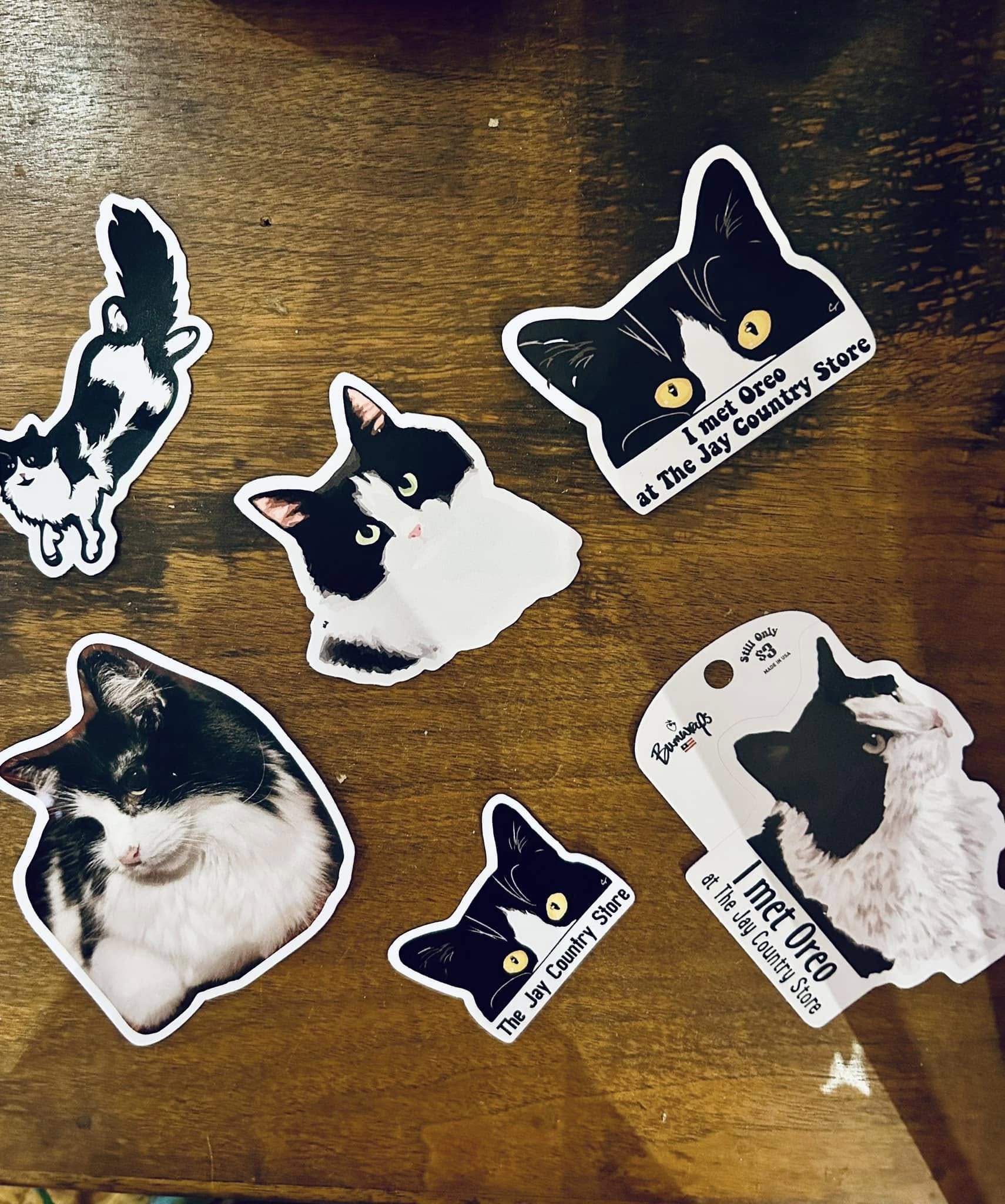 A collection of Jay Country Store stickers featuring Oreo
